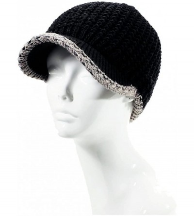 Skullies & Beanies Winter Fashion Knit Cap Hat for Women- Peaked Visor Beanie- Warm Fleece Lined-Many Styles - Black - CB1289...