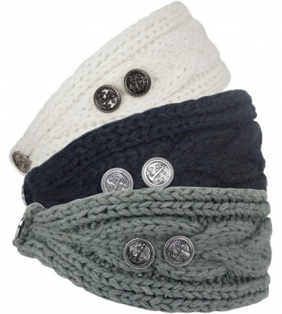 Headbands Women's Winter Knit Headband - Button - Set of 3 - CQ18NXR222C $36.02