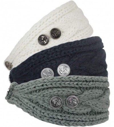 Headbands Women's Winter Knit Headband - Button - Set of 3 - CQ18NXR222C $18.24