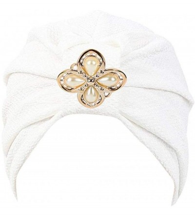 Skullies & Beanies Women Solid Rhinestone Pre Tied Cancer Chemo Hat Beanie Turban Stretch Head Wrap Cap - White - C9185W38ZY2...