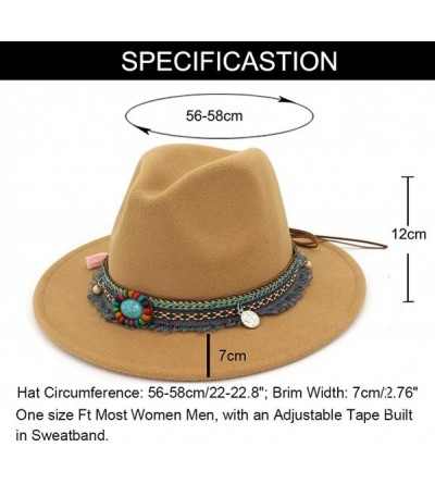 Fedoras Men Women Vintage Felt Fedora Hat Wide Brim Panama Hats with Buckle - Camel - CS18SQ7GYI6 $14.61