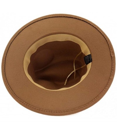 Fedoras Men Women Vintage Felt Fedora Hat Wide Brim Panama Hats with Buckle - Camel - CS18SQ7GYI6 $14.61