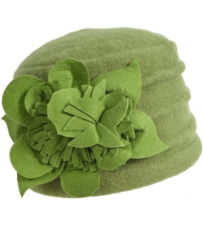 Bucket Hats Women's Wool Dress Church Cloche Hat Bucket Winter Floral Hat - Floral-green - C312N1C0MOV $14.09