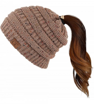 Skullies & Beanies Ribbed Confetti Knit Beanie Tail Hat for Adult Bundle Hair Tie (MB-33) - Taupe - CU189CKG68Z $23.60