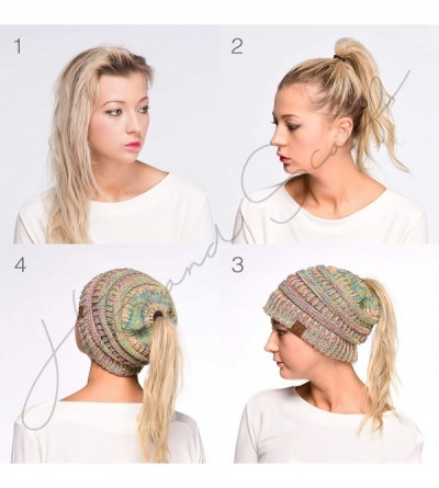 Skullies & Beanies Ribbed Confetti Knit Beanie Tail Hat for Adult Bundle Hair Tie (MB-33) - Taupe - CU189CKG68Z $13.53