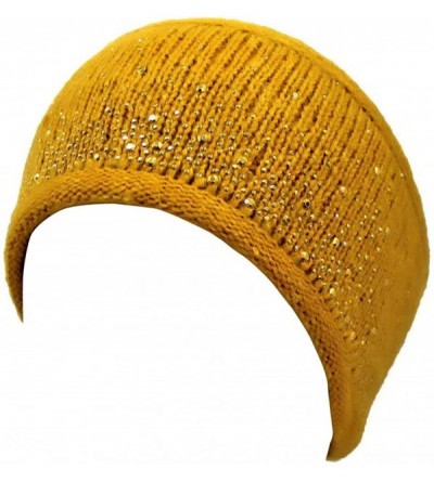 Cold Weather Headbands Wide Knit Rhinestone Headband - Yellow - CZ110FSEYUL $14.93