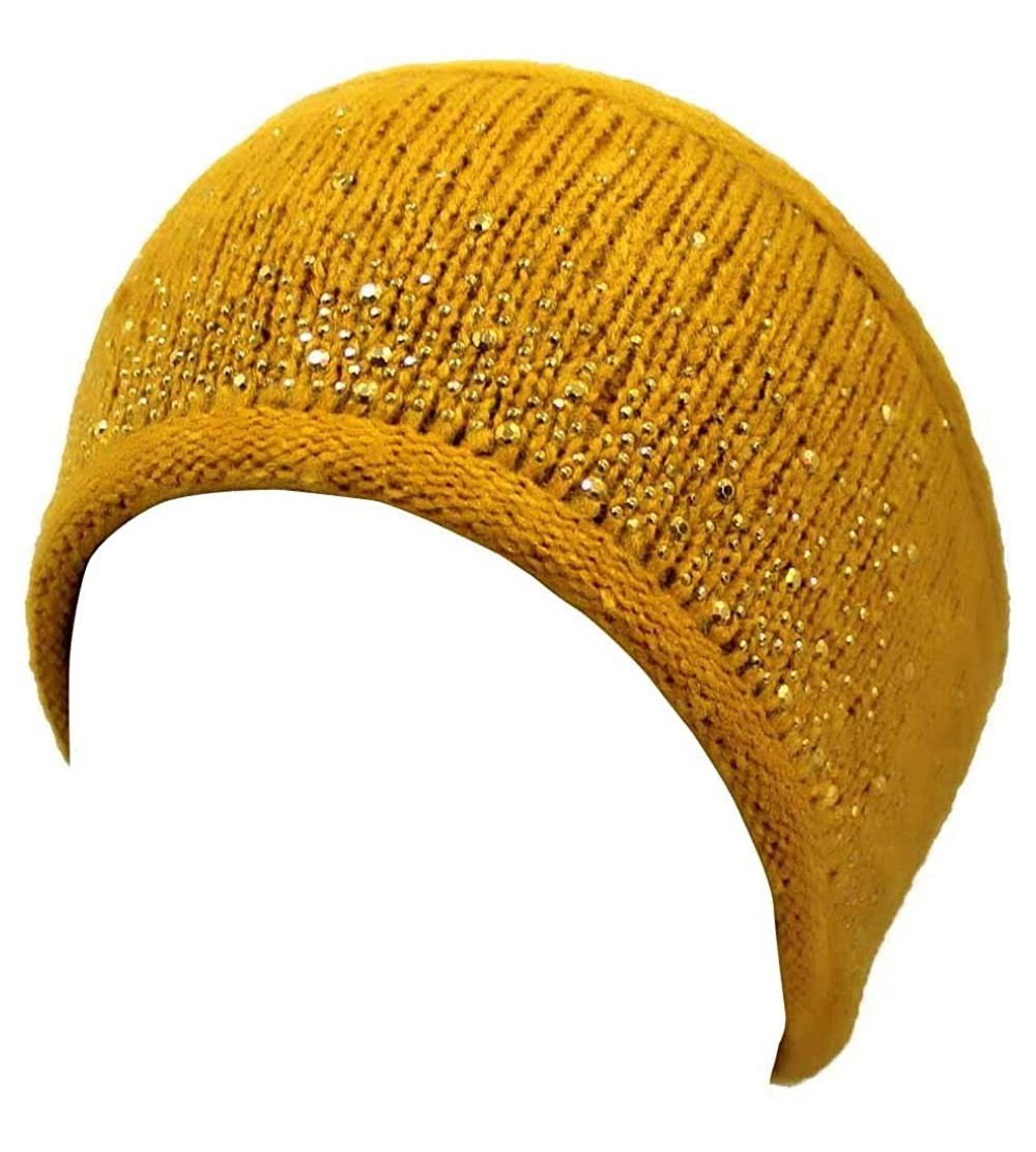 Cold Weather Headbands Wide Knit Rhinestone Headband - Yellow - CZ110FSEYUL $29.48