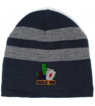 Skullies & Beanies Custom Striped Beanie for Men & Women Game Poker Texas Hold'em Card Embroidery - Navy - CN18A7NDYAE $22.49