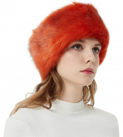 Cold Weather Headbands Faux Fur Winter Headband-Womens Fashionable Ski Hat Ear Warmer Headwrap with Elastic - Orange - CC18L4...