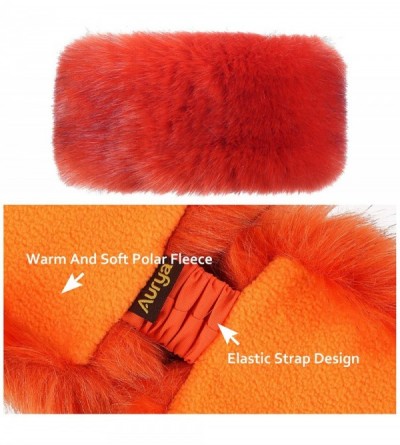 Cold Weather Headbands Faux Fur Winter Headband-Womens Fashionable Ski Hat Ear Warmer Headwrap with Elastic - Orange - CC18L4...