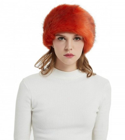 Cold Weather Headbands Faux Fur Winter Headband-Womens Fashionable Ski Hat Ear Warmer Headwrap with Elastic - Orange - CC18L4...
