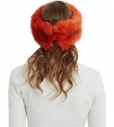 Cold Weather Headbands Faux Fur Winter Headband-Womens Fashionable Ski Hat Ear Warmer Headwrap with Elastic - Orange - CC18L4...