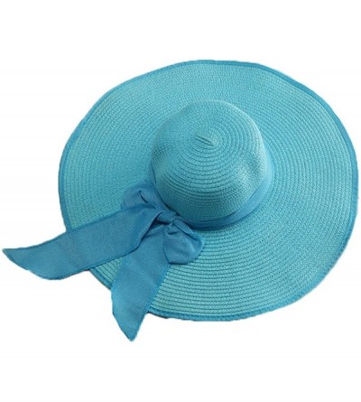 Sun Hats Womens Beach Hat Striped Straw Sun Hat Floppy Big Brim Hat - Sky Blue With Bow - C118ENLYSL8 $16.56