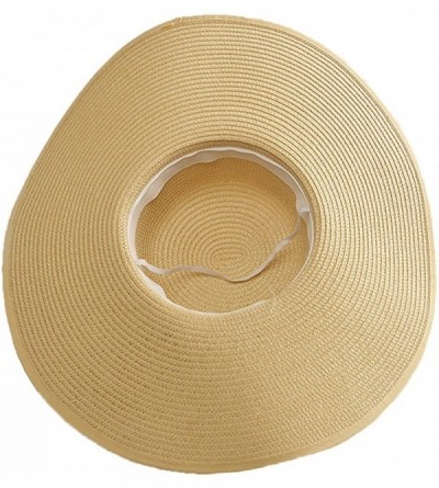 Sun Hats Womens Beach Hat Striped Straw Sun Hat Floppy Big Brim Hat - Sky Blue With Bow - C118ENLYSL8 $16.56