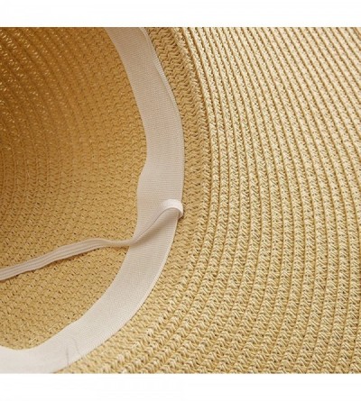 Sun Hats Womens Beach Hat Striped Straw Sun Hat Floppy Big Brim Hat - Sky Blue With Bow - C118ENLYSL8 $16.56