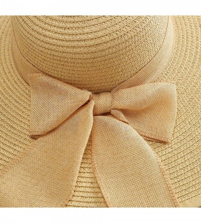 Sun Hats Womens Beach Hat Striped Straw Sun Hat Floppy Big Brim Hat - Sky Blue With Bow - C118ENLYSL8 $16.56