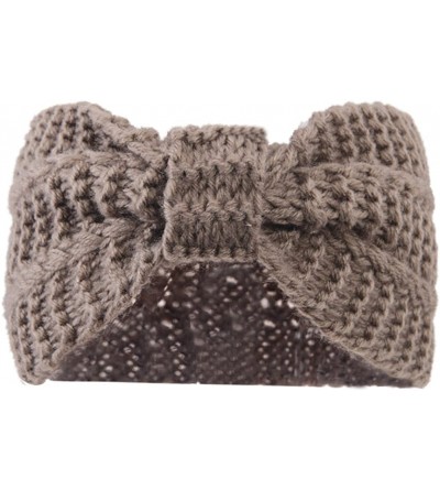 Cold Weather Headbands Women Girls Knit Crochet Bow Headband Head Wrap Hat Ear Warmer - Khaki - C812O0P6XMY $7.28