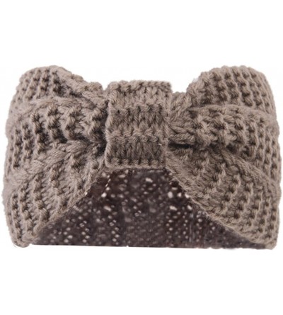 Cold Weather Headbands Women Girls Knit Crochet Bow Headband Head Wrap Hat Ear Warmer - Khaki - C812O0P6XMY $7.28