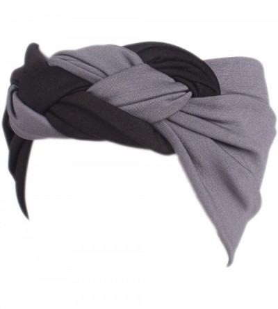 Headbands Women's Elastic Turban Head Wrap Floral Sports Headband Velvet Twisted Hair Band - Black-gray - CU189TL0X2U $25.23
