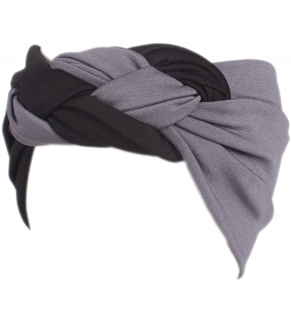 Headbands Women's Elastic Turban Head Wrap Floral Sports Headband Velvet Twisted Hair Band - Black-gray - CU189TL0X2U $23.36
