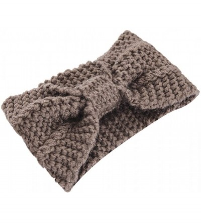 Cold Weather Headbands Women Girls Knit Crochet Bow Headband Head Wrap Hat Ear Warmer - Khaki - C812O0P6XMY $7.28