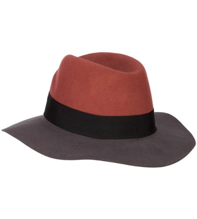Fedoras Women's Wool Wide Grosgrain Ribbon Band Trim Creased Crown Fedora Hat - Apricot Grey - C418YAO4A84 $98.67