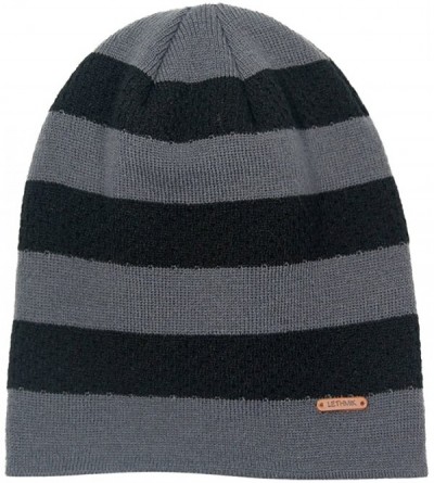 Skullies & Beanies Fleece Lined Beanie Hat Mens Winter Solid Color Warm Knit Ski Skull Cap - Stripes Dark Grey - C1186HG4W6T ...