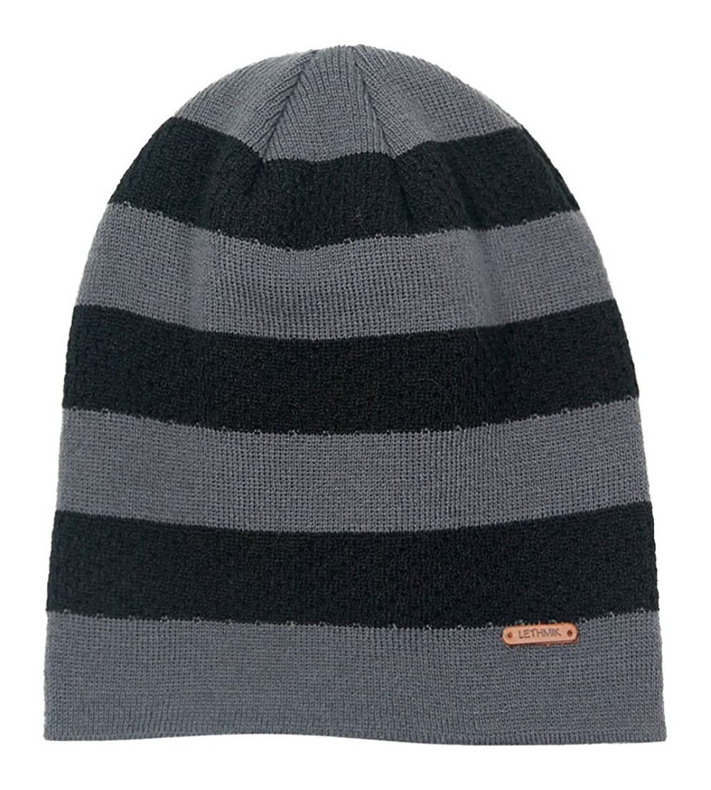 Skullies & Beanies Fleece Lined Beanie Hat Mens Winter Solid Color Warm Knit Ski Skull Cap - Stripes Dark Grey - C1186HG4W6T ...