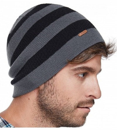 Skullies & Beanies Fleece Lined Beanie Hat Mens Winter Solid Color Warm Knit Ski Skull Cap - Stripes Dark Grey - C1186HG4W6T ...