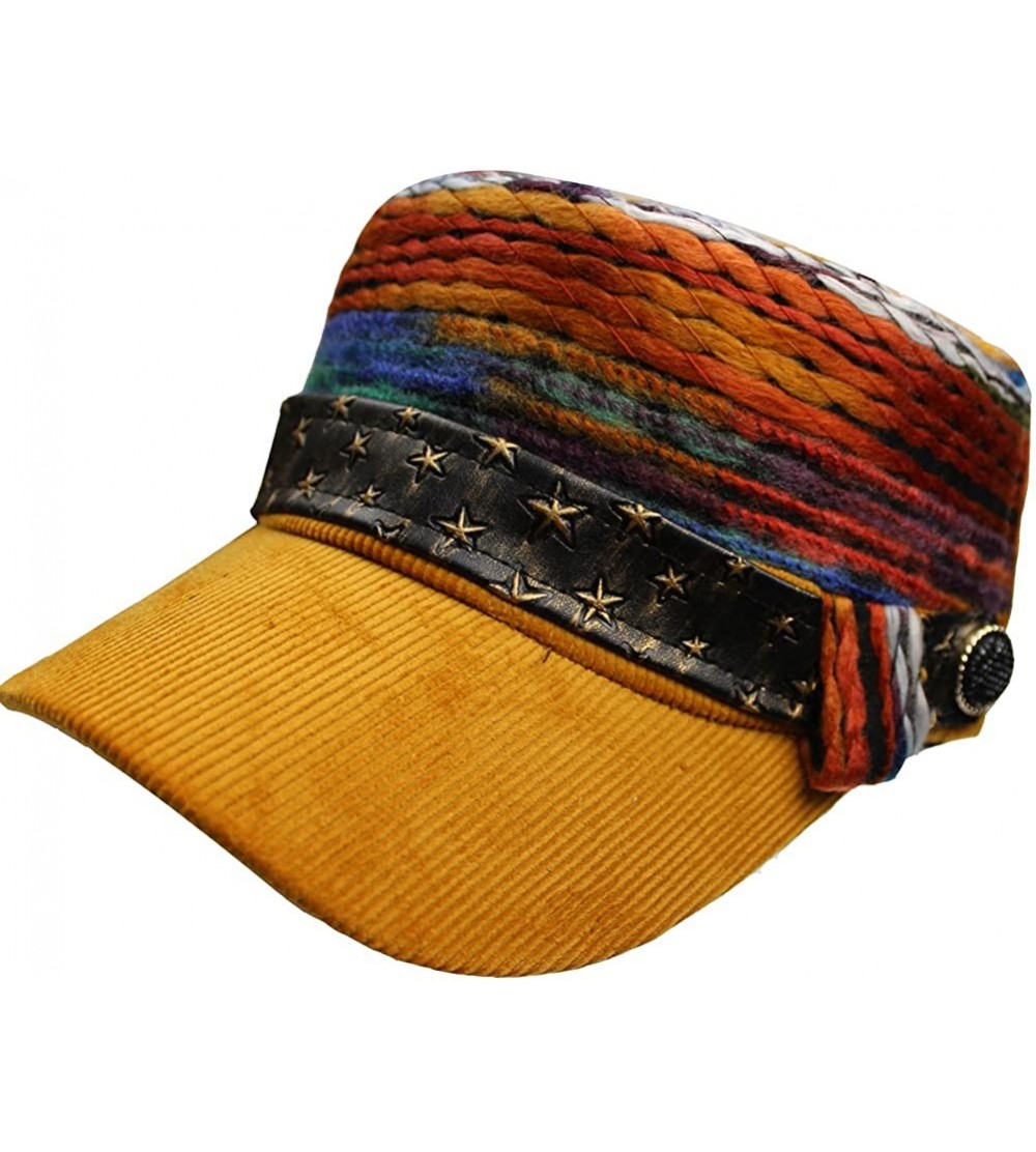 Baseball Caps Womens Corduroy Rainbow Belts Flat Top Army Military Baseball Buckle Sun Hat Cap - Orange - CR186GNC0LI $10.34