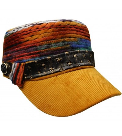 Baseball Caps Womens Corduroy Rainbow Belts Flat Top Army Military Baseball Buckle Sun Hat Cap - Orange - CR186GNC0LI $10.34