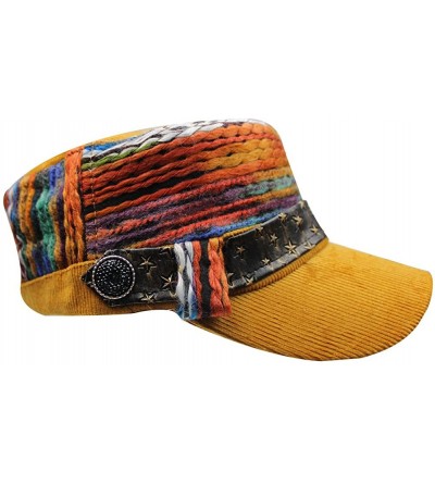 Baseball Caps Womens Corduroy Rainbow Belts Flat Top Army Military Baseball Buckle Sun Hat Cap - Orange - CR186GNC0LI $10.34