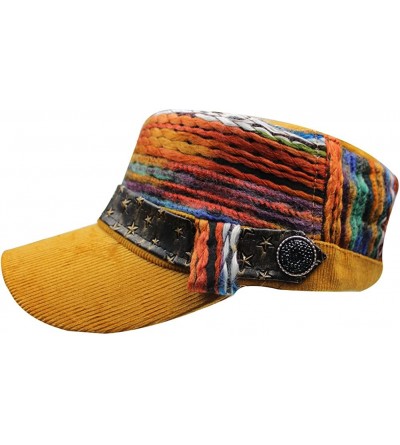 Baseball Caps Womens Corduroy Rainbow Belts Flat Top Army Military Baseball Buckle Sun Hat Cap - Orange - CR186GNC0LI $10.34