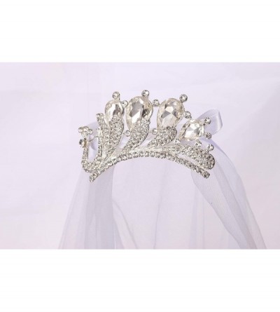 Headbands Flower Girls White First Communion Veil Headband with Bow - White (Peacock Crown) - CH18QQ45N28 $13.67