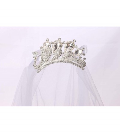 Headbands Flower Girls White First Communion Veil Headband with Bow - White (Peacock Crown) - CH18QQ45N28 $13.67