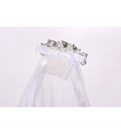 Headbands Flower Girls White First Communion Veil Headband with Bow - White (Peacock Crown) - CH18QQ45N28 $13.67