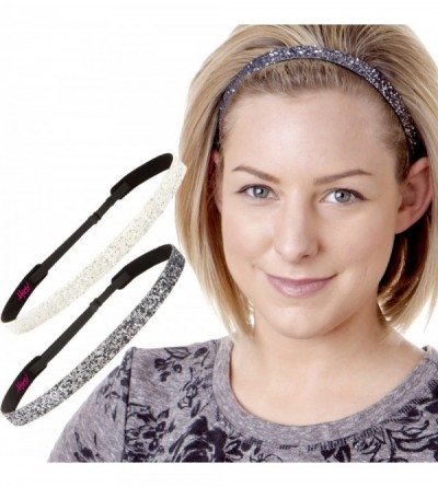 Headbands Women's Adjustable NO Slip Skinny Bling Glitter Headband - Gunmetal & White - CG11MNIWVVZ $26.85