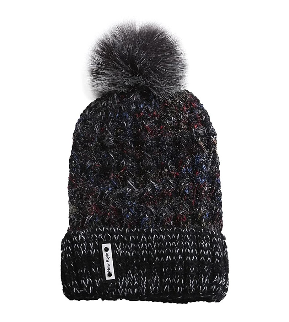 Baseball Caps Knit Caps For Women Wool Cosy Warm Beanie Winter Hat Ski Crochet Cap Pom Pom - Black - CB18IQ7OUK5 $12.79