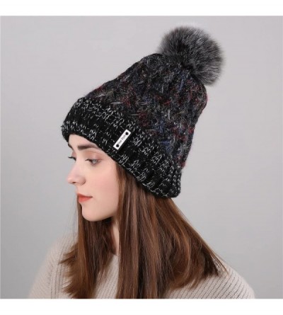 Baseball Caps Knit Caps For Women Wool Cosy Warm Beanie Winter Hat Ski Crochet Cap Pom Pom - Black - CB18IQ7OUK5 $12.79