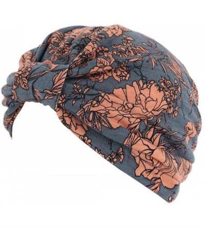 Skullies & Beanies Women Pleated Twist Turban African Printing India Chemo Cap Hairwrap Headwear - Grey2 - CN18U608YA9 $9.81