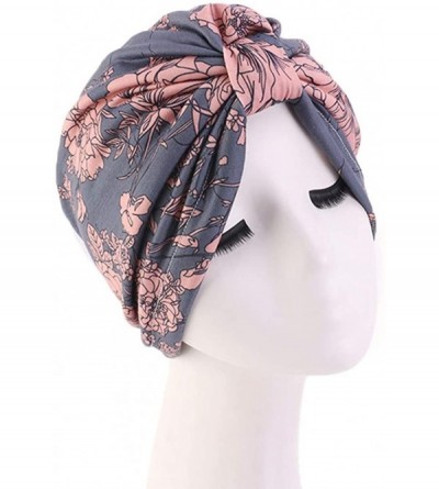 Skullies & Beanies Women Pleated Twist Turban African Printing India Chemo Cap Hairwrap Headwear - Grey2 - CN18U608YA9 $9.81