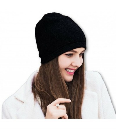 Skullies & Beanies 100% Cashmere Beanie for Women in a Gift Box- Oversized Women Beanie Hat - Black - CM180QTSMI4 $38.96