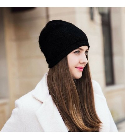 Skullies & Beanies 100% Cashmere Beanie for Women in a Gift Box- Oversized Women Beanie Hat - Black - CM180QTSMI4 $38.96