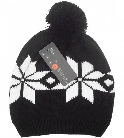 Skullies & Beanies Women Lady Winter Warm Knitted Snowflake Hat Gloves and Scarf Winter Set - Black - CI11PPOMLX7 $26.63