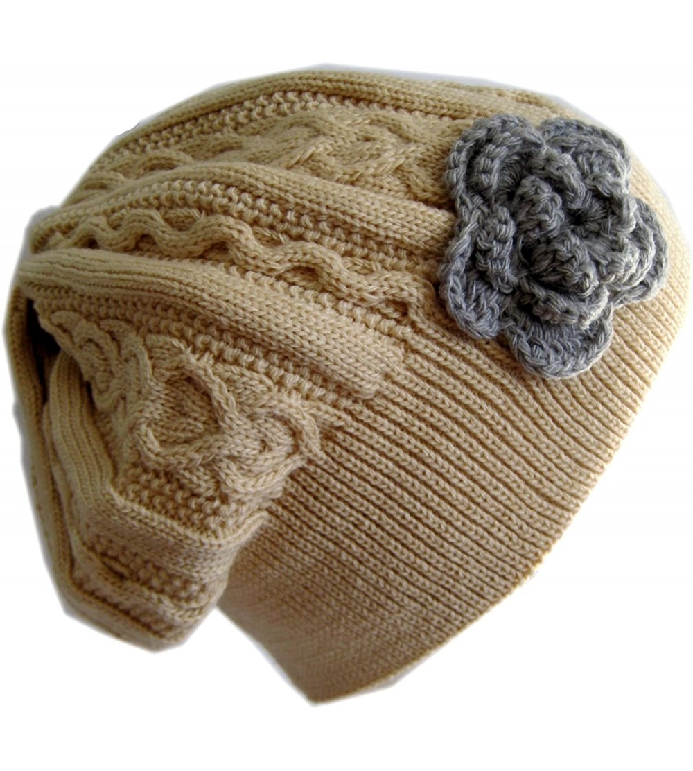 Skullies & Beanies Winter Hat for Women Slouchy Beret Hat Cable Knit Beanie M190 - Beige - C811JCPXFWV $8.02