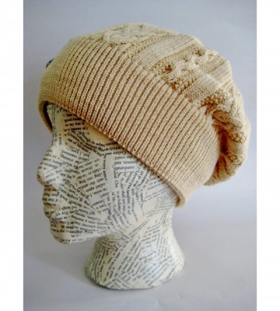 Skullies & Beanies Winter Hat for Women Slouchy Beret Hat Cable Knit Beanie M190 - Beige - C811JCPXFWV $8.02