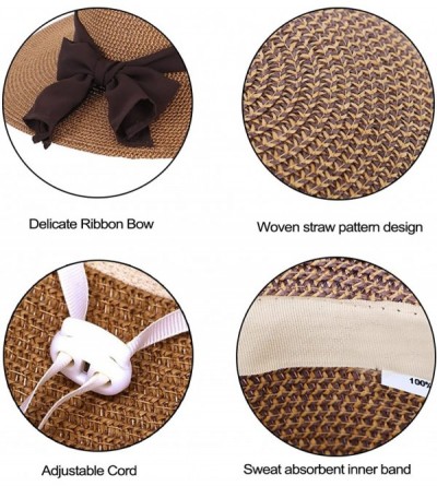 Sun Hats Women Wide Brim Straw Hat Summer Beach Sun Hat UPF50+ - Brown - CO18EMKN2L6 $16.43