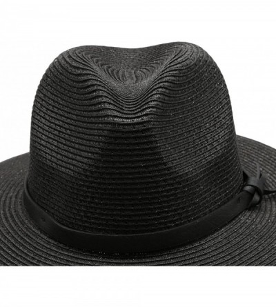 Sun Hats Women's Braid Straw Wide Brim Fedora Hat UPF 50+ w/Adjustable Drawstring - F2252 - Black - CG12E6G0LSL $11.74