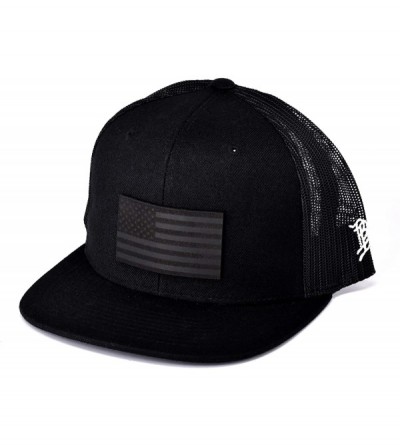 Baseball Caps USA 'Midnight Glory' Dark Leather Patch Hat Flat Trucker - One Size Fits All - Black - CX193ZIGOT9 $78.95