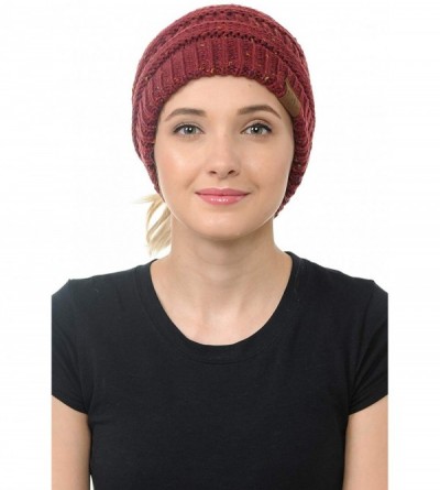 Skullies & Beanies Cable Knit Beanie Messy Bun Ponytail Warm Chunky Hat - 2 Tone Navy Melange Grey 27 - CA18Y8AY4GH $16.16